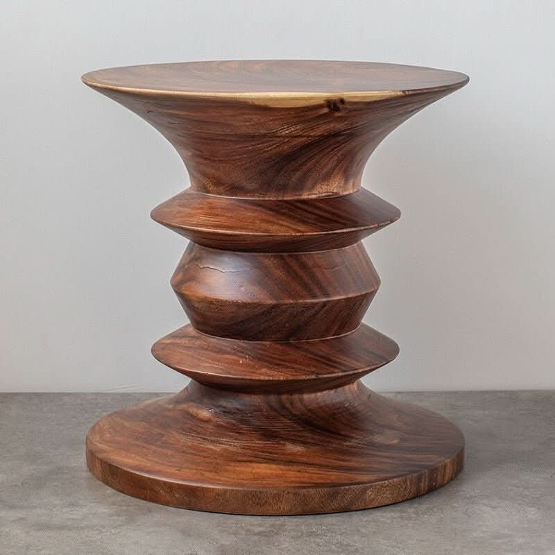 Solid South American Walnut Wood Stool, featuring rich wood grain and a unique stacked design.